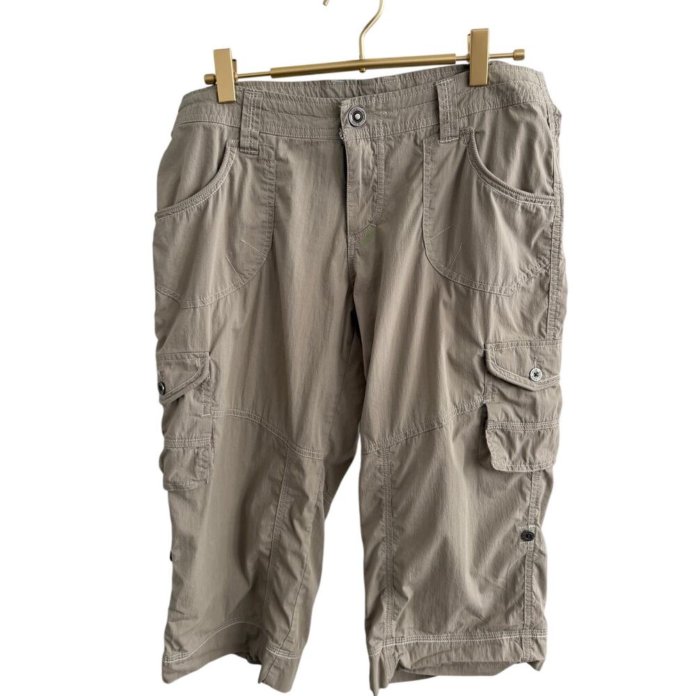KUHL Tan Cargo Hiking Shorts 8 Long Capri Contrast Stitch Stretch Trail Pants - Picture 3 of 10